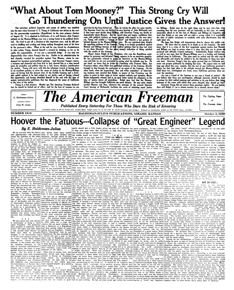 (image for) The American Freeman, Number 1818, Oct. 4, 1930. - Click Image to Close